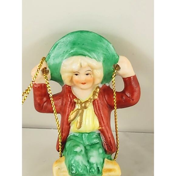 Christmas Tree Ornament Young Girl Sitting On Swing 3" Midwest Figurine 80's - Picture 2 of 10